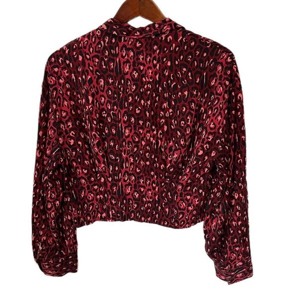 Zara Leopard Print Long Sleeve Button Down Crop Top - Picture 4 of 8